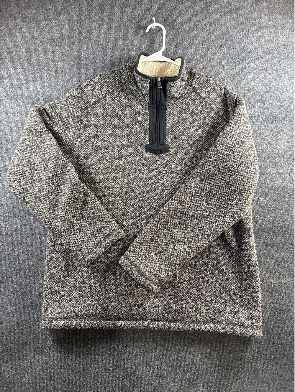 Orvis Mens L Gray Sherpa Fleece Quarter Zip Pullover Sweater Outdoor Casual